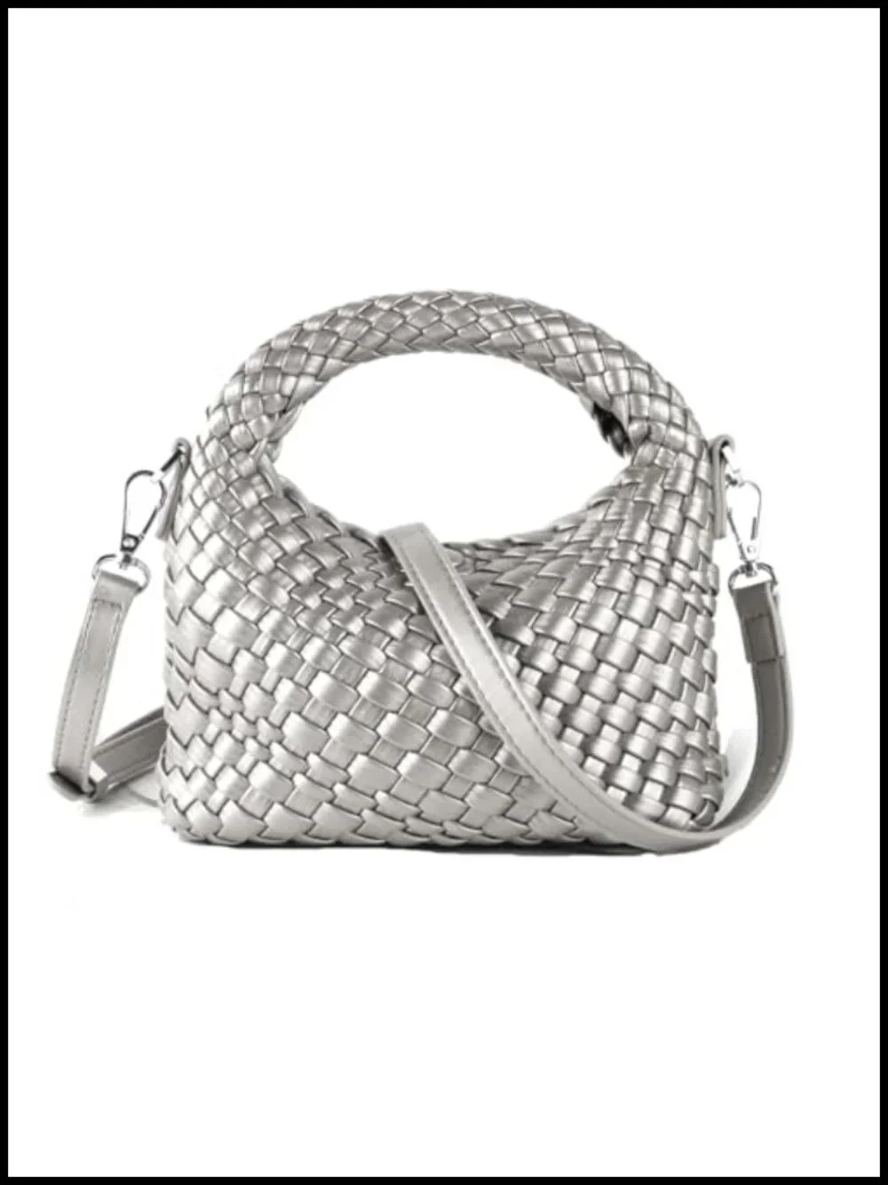 Vegan Leather Woven Crossbody Tote Bag with Detachable Strap